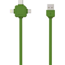USB kabel m/3 stik grøn USBC/Apple Lightning/micro USB