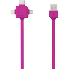 USB kabel m/3 stik pink USBC/Apple Lightning/micro USB