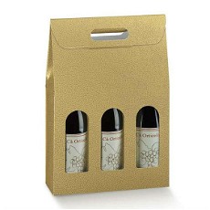 Vinæske til 3 flasker med bæregreb Læderlook Guld